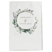 水素朴色の緑の葉のリース結婚 ミディアムペーパーバッグ (正面)