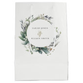 水素朴色の緑の葉のリース結婚 ミディアムペーパーバッグ (裏面)