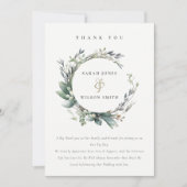 水素朴色の緑の葉のリース結婚 招待状 (正面)