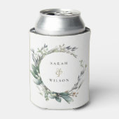 水素朴色の緑の葉のリース結婚 缶クーラー (缶正面)