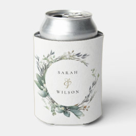 水素朴色の緑の葉のリース結婚 缶クーラー