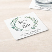 水素朴色の緑の非写真日付を保存 スクエアペーパーコースター (アングル)