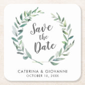 水素朴色の緑の非写真日付を保存 スクエアペーパーコースター (正面)