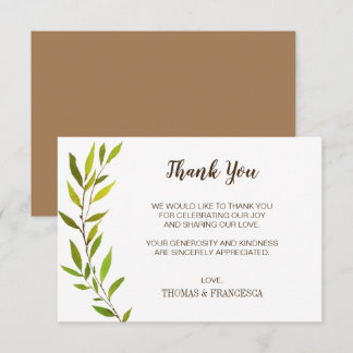 水素朴色の緑結婚のサンキューカード 招待状