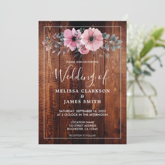 水素朴色の花のバ結婚ンウッド 招待状 (スタンド正面)