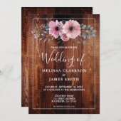 水素朴色の花のバ結婚ンウッド 招待状 (正面/裏面)