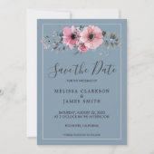 水素朴色の花ほこりっぽい青の保存日付 招待状 (正面)
