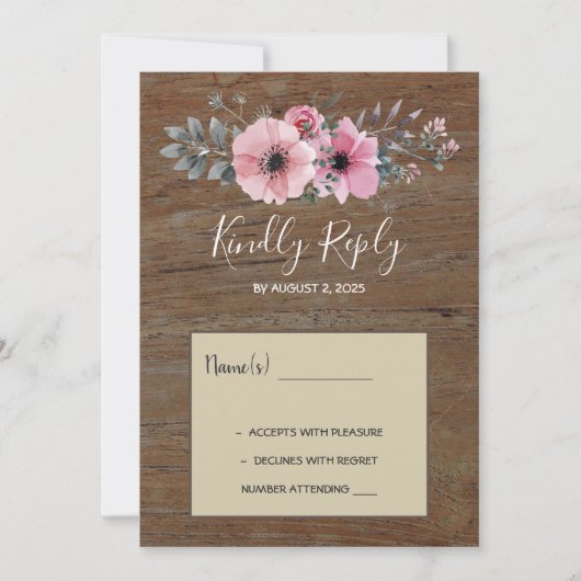 水素朴色の花バーンウッド結婚式RSVP 招待状 (正面)