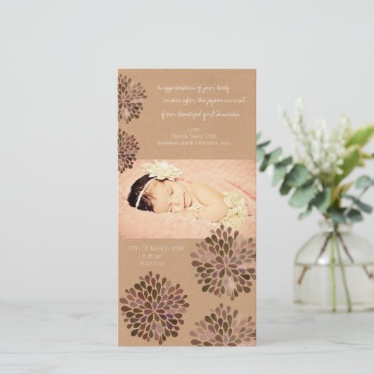 水素朴色の花ベビーガールサンキューカード サンキューカード (スタンド正面)