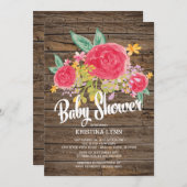 水素朴色の花女の子ベビーシャワー 招待状 (正面/裏面)