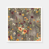 水素朴色の花模様と野花 スタンダードカクテルナプキン (正面)