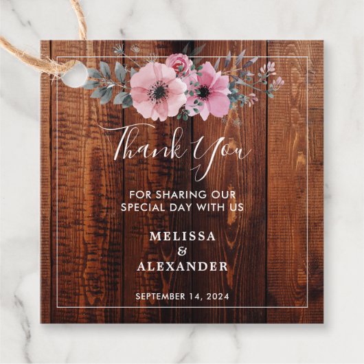 水素朴色の花結婚木の感謝 フェイバータグ (正面)