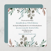 水素朴色の葉フレーム結婚式招待状 招待状 (正面/裏面)