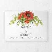 水素朴色の赤/オレンジ色ひまわり緑 | 三つ折り招待状 (カバー)