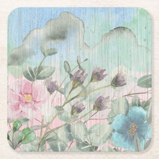 水素朴色の野花 スクエアペーパーコースター (正面)