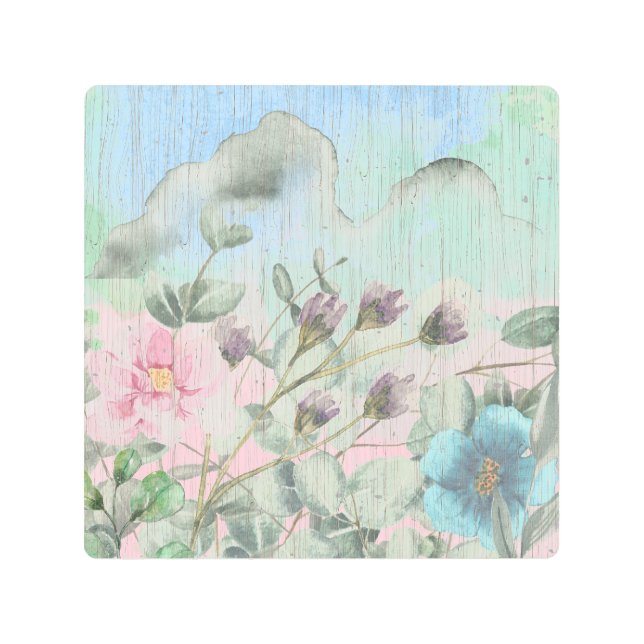 水素朴色の野花 メタルプリント (正面)