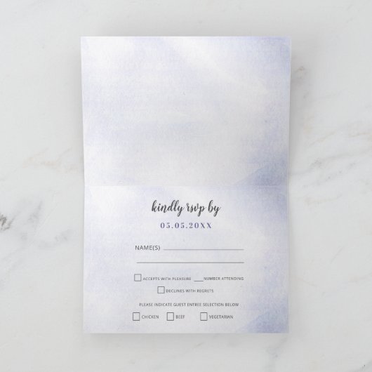 水素朴色の雪片ウィンターウェディングRSVP 招待状 (内部)