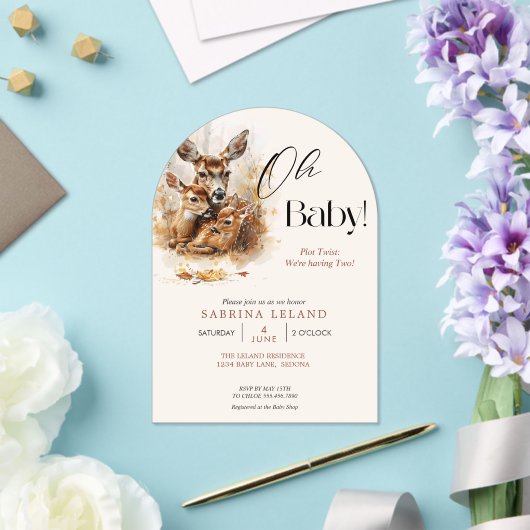 水素朴色の鹿とツインの子鹿 アクリル招待状 (インサイチュ (ウェディング))