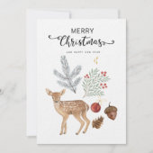 水素朴色の鹿と植物のクリスマス シーズンカード (正面)
