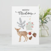 水素朴色の鹿と植物のクリスマス シーズンカード (スタンド正面)