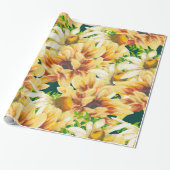 水素朴色の黄色と緑のひまわり ラッピングペーパー (アンロールド)