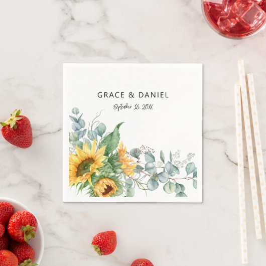 水素朴色ひまわりユーカリ緑 スタンダードカクテルナプキン (インサイチュ)