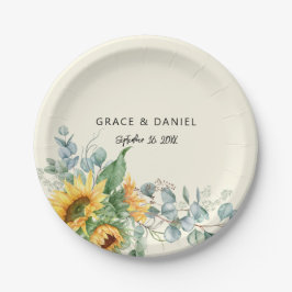 水素朴色ひまわりユーカリ緑 ペーパープレート