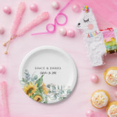 水素朴色ひまわりユーカリ緑 ペーパープレート (パーティー)