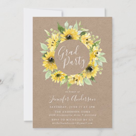 水素朴色ひまわり卒業パーティー 招待状 (正面)
