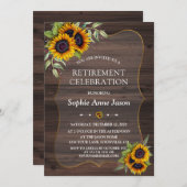 水素朴色ひまわり木製リタイアパーティー 招待状 (正面/裏面)