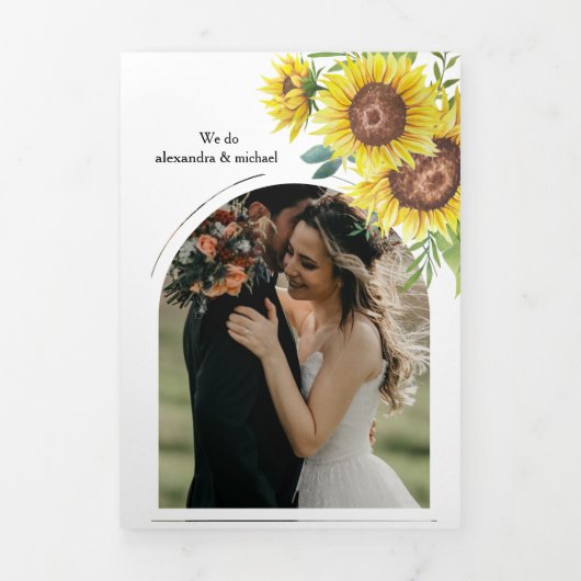 水素朴色ひまわり秋の結婚式三折 三つ折り招待状 (カバー)