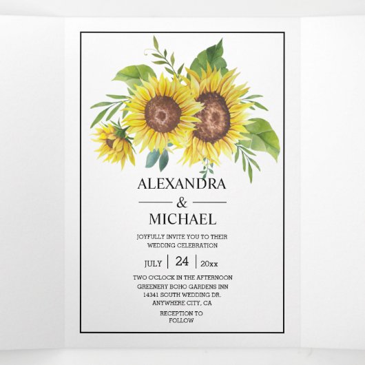 水素朴色ひまわり秋の結婚式三折 三つ折り招待状 (内部中)