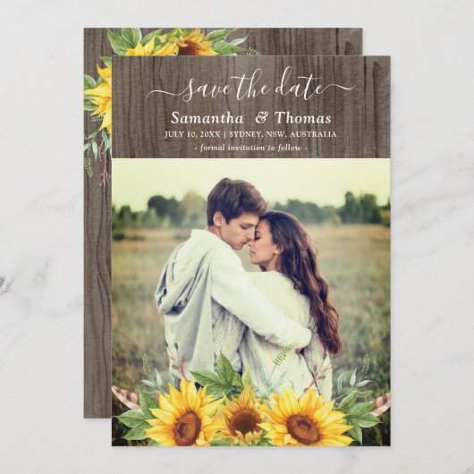 水素朴色ひまわり結婚式の日付を保存 (正面/裏面)