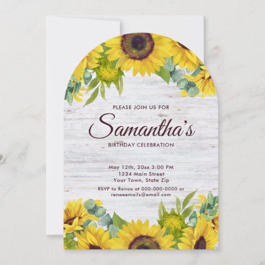 水素朴色ひまわり誕生日パーティー 招待状 (正面)