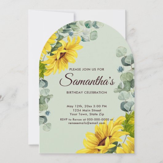 水素朴色ひまわり誕生日パーティー 招待状 (正面)