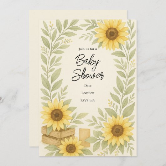 水素朴色ひまわり赤ちゃんシャワー招待状 招待状 (正面/裏面)