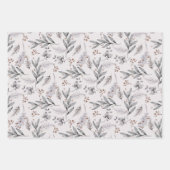 水素朴色ほこりっぽいグレー葉の冬 ラッピングペーパーシート (正面3)