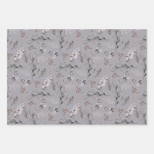 水素朴色ほこりっぽいグレー葉の冬 ラッピングペーパーシート (正面2)