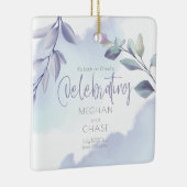 水素朴色アクア薄紫葉日付の保存 セラミックオーナメント (右)