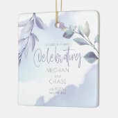 水素朴色アクア薄紫葉日付の保存 セラミックオーナメント (左)