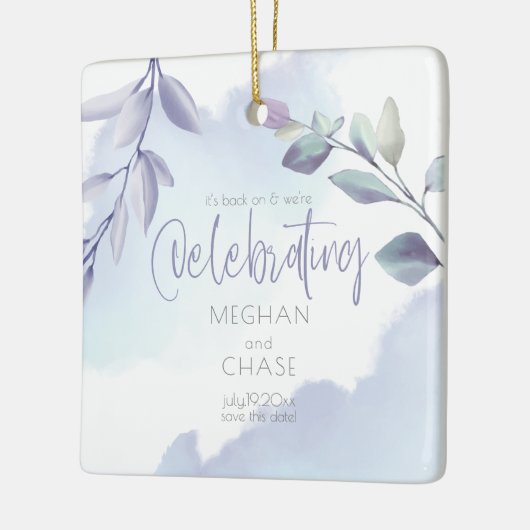 水素朴色アクア薄紫葉日付の保存 セラミックオーナメント (左)