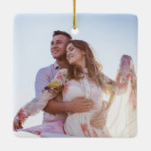 水素朴色アクア薄紫葉日付の保存 セラミックオーナメント (裏面)