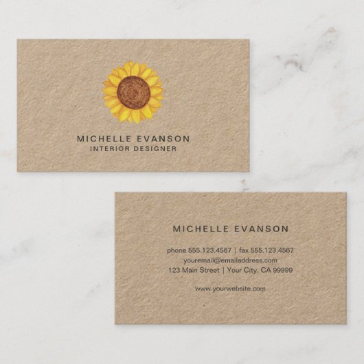 水素朴色イエローサンフラワーロゴクラフト 名刺 (正面/裏面)