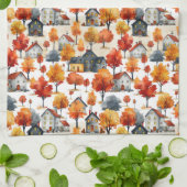 水素朴色ウッドランドビレッジパターン キッチンタオル (折り畳み)