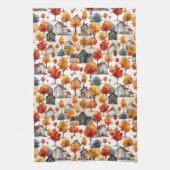 水素朴色ウッドランドビレッジパターン キッチンタオル (縦)