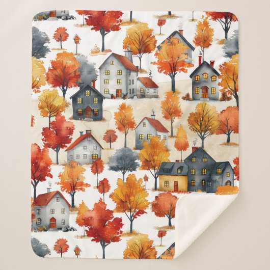 水素朴色ウッドランドビレッジパターン シェルパブランケット (正面)