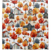 水素朴色ウッドランドビレッジパターン シャワーカーテン (正面)