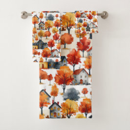 水素朴色ウッドランドビレッジパターン バスタオルセット