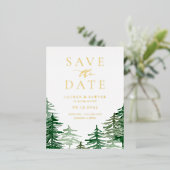 水素朴色ウッドランドフォレスト日付を保存 箔招待状ポストカード (立ち正面)