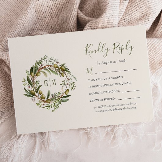 水素朴色オリーブリース結婚ズ 出欠カード